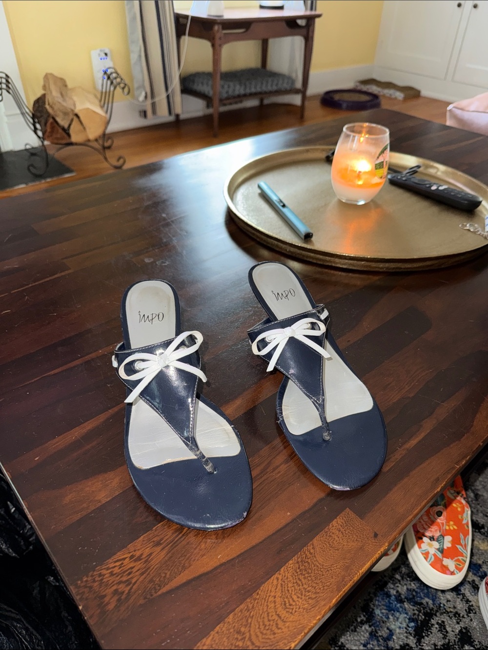 Impo Navy Thong Sandals with White Bow Trim